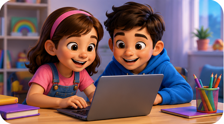 Criança praticando digitação no computador