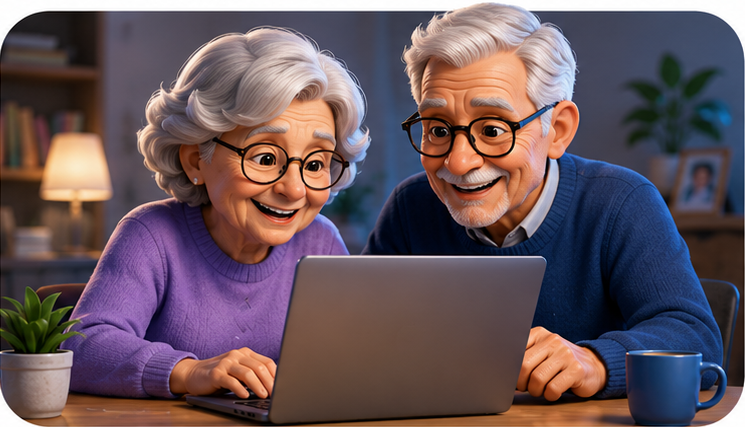 Pessoa da melhor idade usando notebook com autonomia