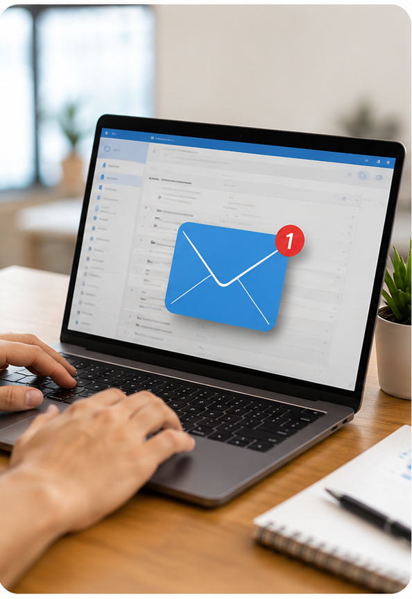 Pessoa digitando e-mails profissionais no notebook