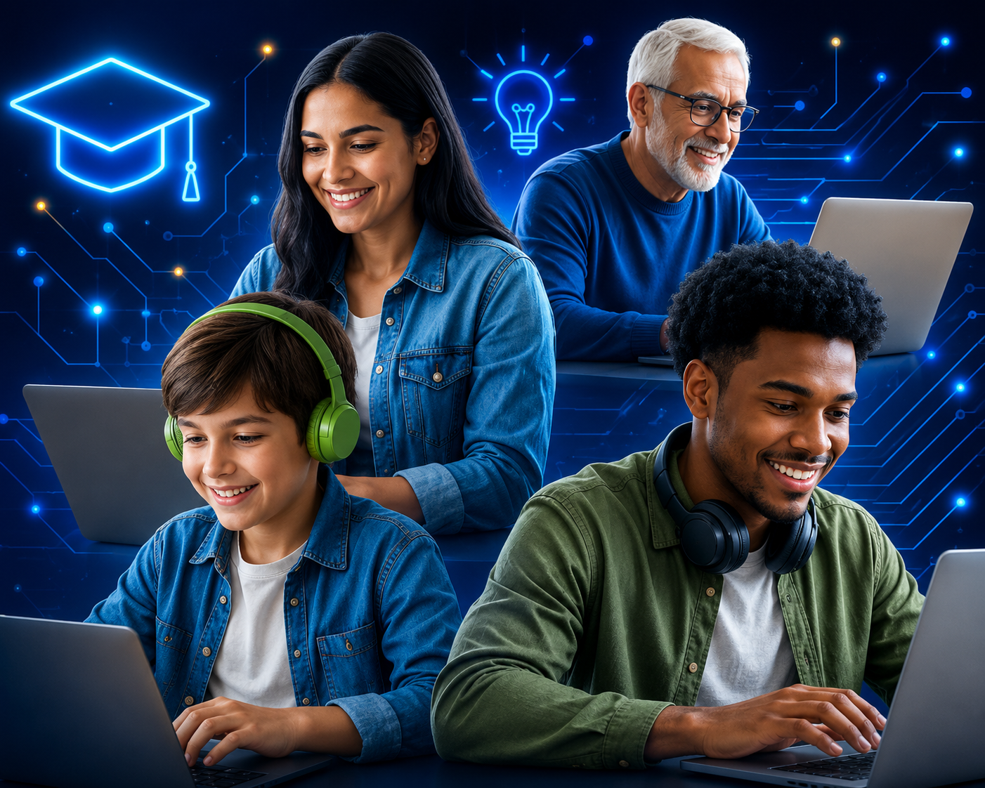 Alunos estudando informatica profissional digital