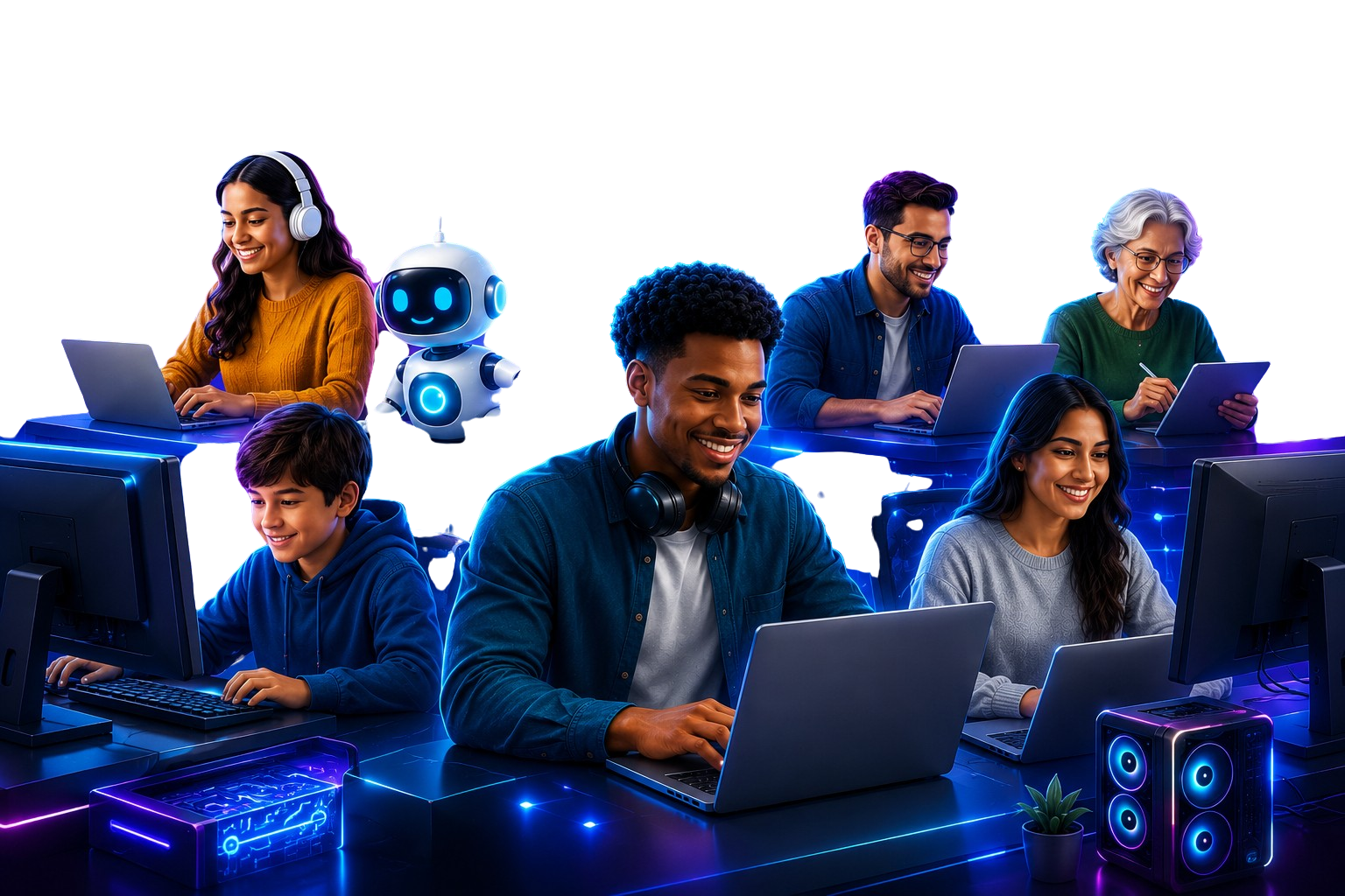 Alunos estudando pela plataforma online